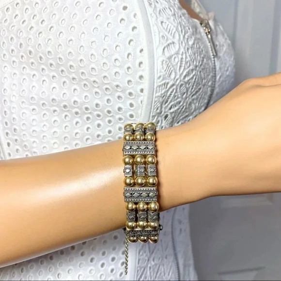 Azriel David Sterling Silver Gold Bead Accent One Of A Kind Boho Bracelet - Picture 2 of 7